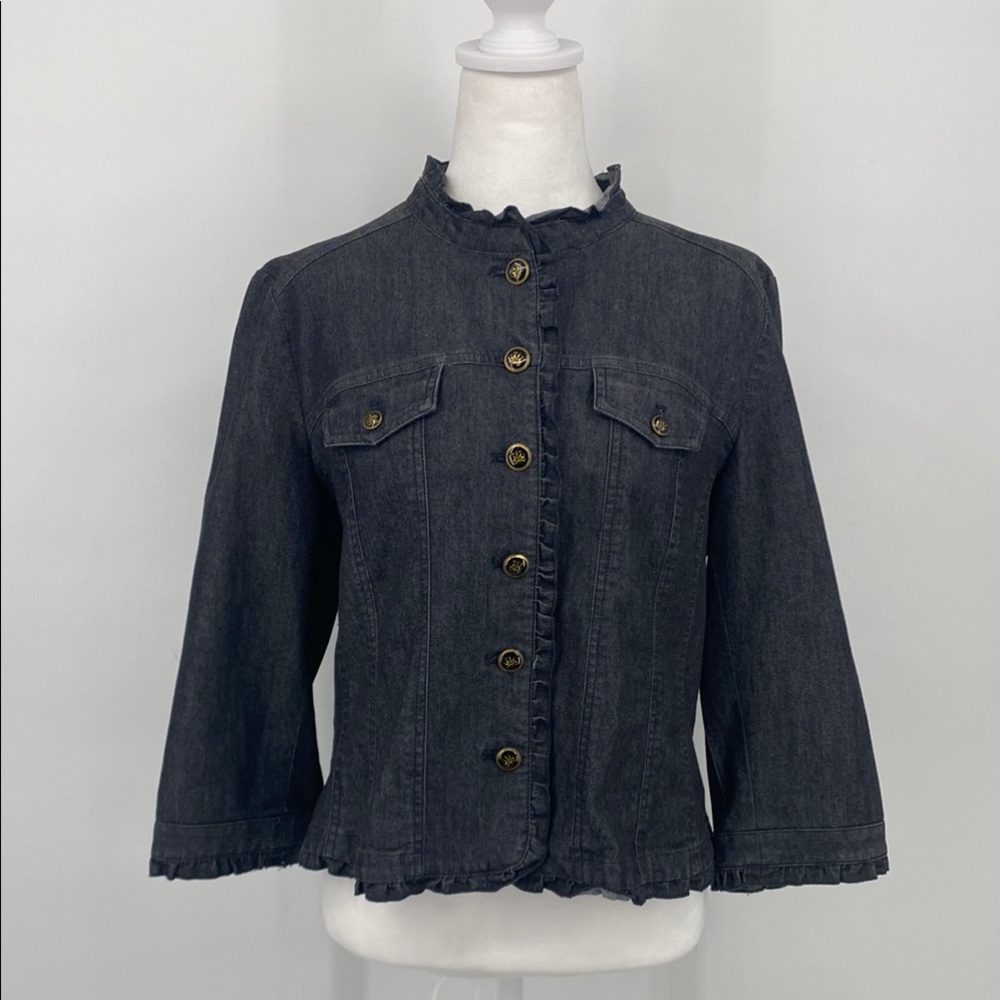 SANDRO Sportswear Vintage Black Denim Ruffle Jacket